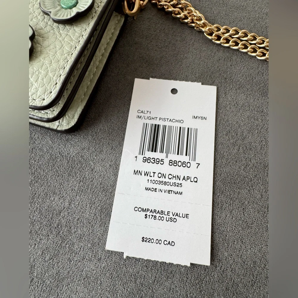 Coach Mint Green Mini Wallet with Gold Chain NWT - Picture 8 of 9